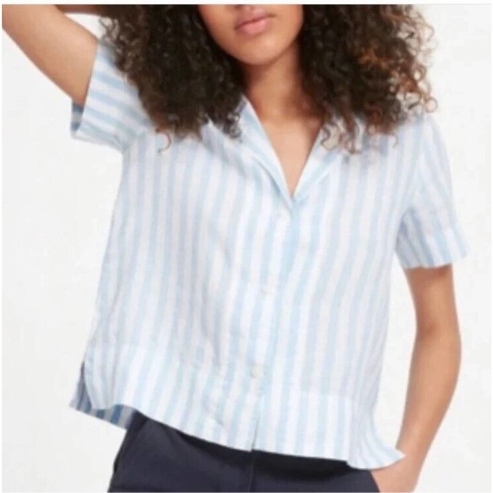 Everlane Linen Blue and White Striped Shirt